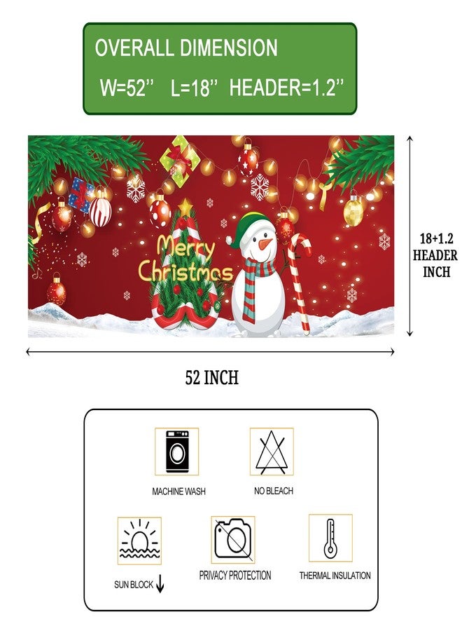 Deztibos Christmas Tree and Snowman Kitchen Window Valances Merry Christmas Candy Stick Home Window Treatment Topper Decoration with Rod Pocket Ball Ornaments Short Curtains 52x18inch - Image 2